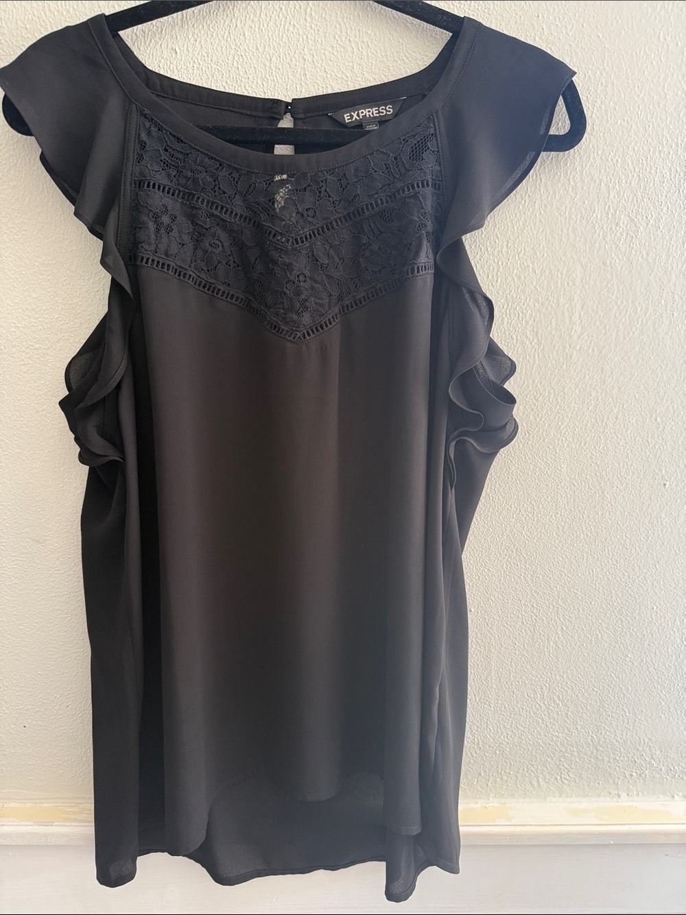 Express Black Lace Yoke Ruffle Sleeve Camisole